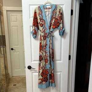 Alemais Blue and Orange Floral Midi Dress